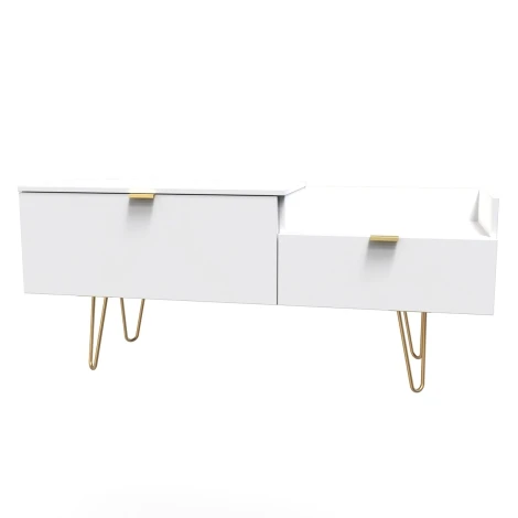 HK248-WM-F - Hong Kong - White Matt - TV Console Unit - Gold Hairpin Legs