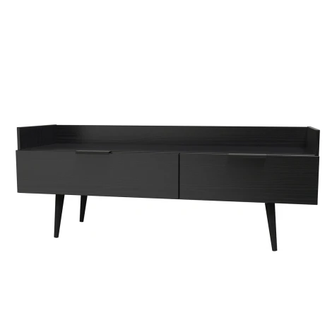 HK255-BM-B - Hong Kong - Black - Media Console Unit - Black Wooden Legs