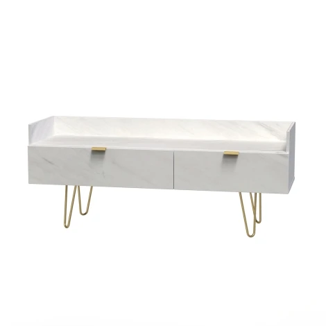HK255-MB-F - Hong Kong - Marble - Media Console Unit - Gold Hairpin Legs