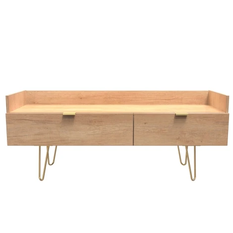 HK255-NB-F - Hong Kong - Nebraska Oak - Media Console Unit - Gold Hairpin Legs