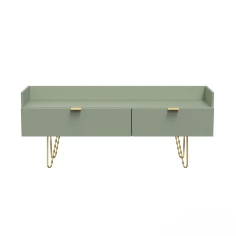 HK255-RG-F - Hong Kong - Reed Green - Media Console Unit - Gold Hairpin Legs