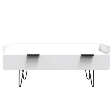 HK255-WM-C - Hong Kong - White Matt - Media Console Unit - Black Hairpin Legs