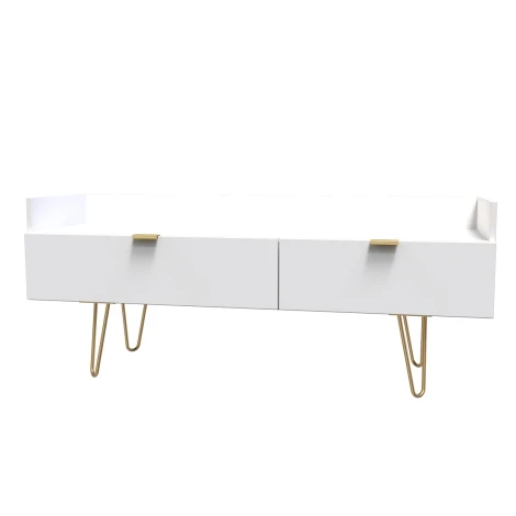 HK255-WM-F - Hong Kong - White Matt - Media Console Unit - Gold Hairpin Legs