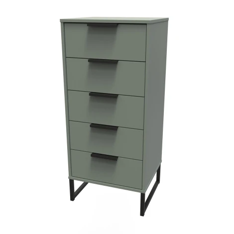 HKG003RGRG - Hong Kong Reed Green 5 Drawer Narrow Chest Black Sleigh Leg