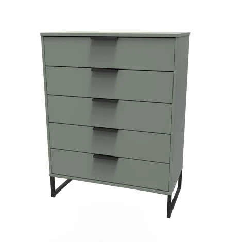HKG012RGRG - Hong Kong Reed Green 5 Drawer Chest Black Sleigh Leg