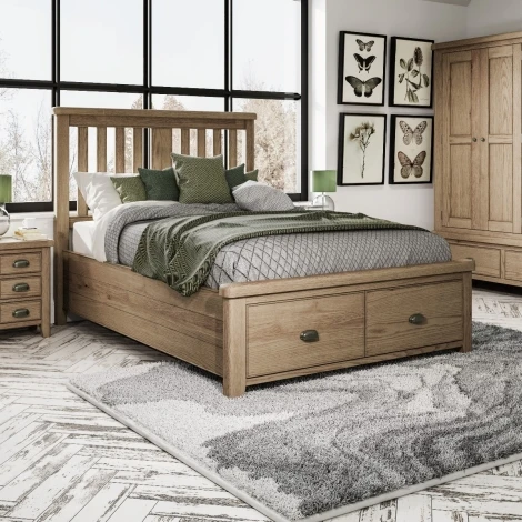 HO-46WHB-HO-46DFB - Hoxley Smoked Oak - 4'6" Double Storage Bed with Wooden Headboard
