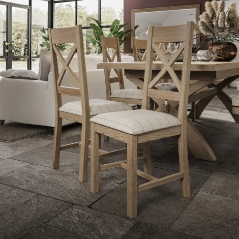 Hoxley Smoked Oak Beige Check Cross Back Dining Chair (Pair) (HOCBCFN)
