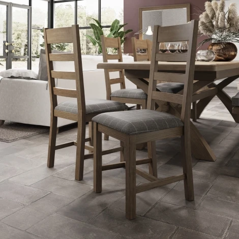 Hoxley Smoked Oak Grey Check Slatted Back Dining Chair (Pair) (HOCBCFG)