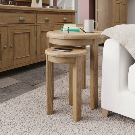 Hoxley Smoked Oak Round Nest of 2 Tables (HORN2T1)