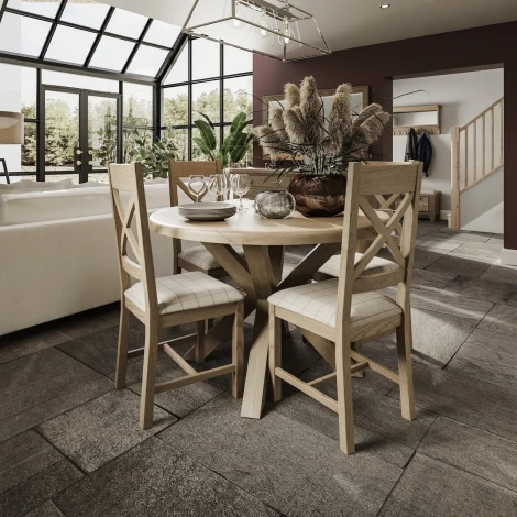 Hoxley Smoked Oak - Round Cross Leg Dining Table (HO-SRT)