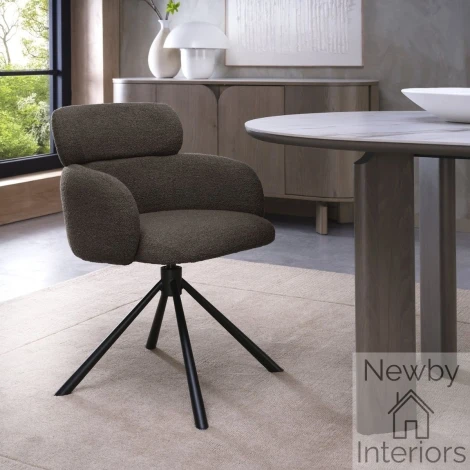 H2060-09-BRW-S - Hudson 360° Swivel Dining Chair – Brown Boucle
