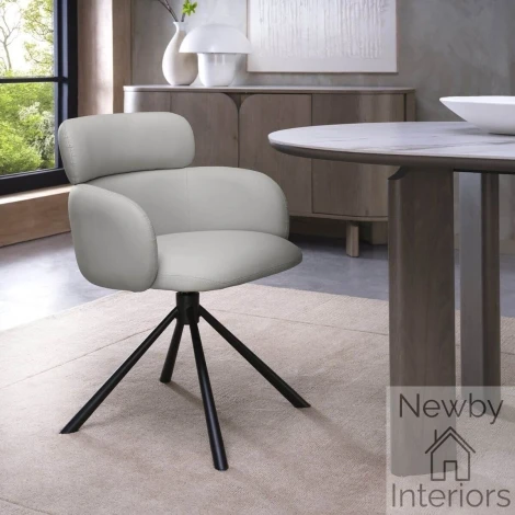 Hudson 360° Swivel Dining Chair – Light Grey Faux Leather
