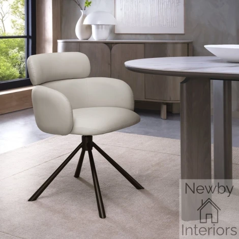 Hudson 360° Swivel Dining Chair – Ivory Faux Leather