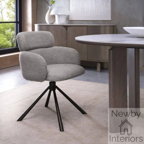 Hudson 360° Swivel Dining Chair – Grey Boucle