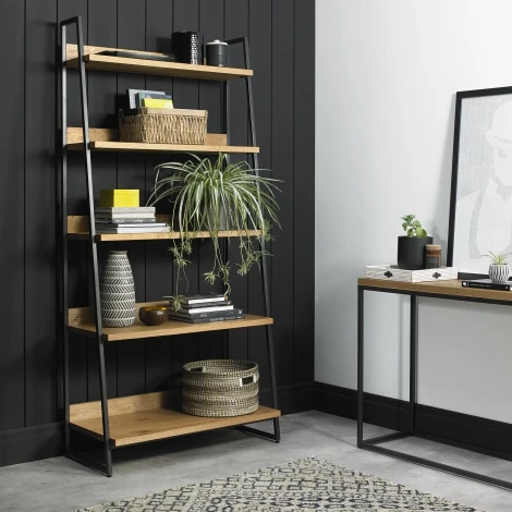 2003-27 - Indus - Rustic Oak - Open Display Unit - Powder Coated Metal Base