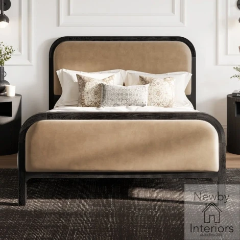 INEMOL4.6* - Ines Mole Cream Velvet 4ft6in Double 135cm Bed with Black Frame