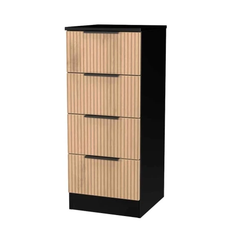 JAV002-SE-BM - Java - 4 Drawer Bedside Cabinet / Bedside Table / Nightstand - Slatted Effect Front and Black Matt Base