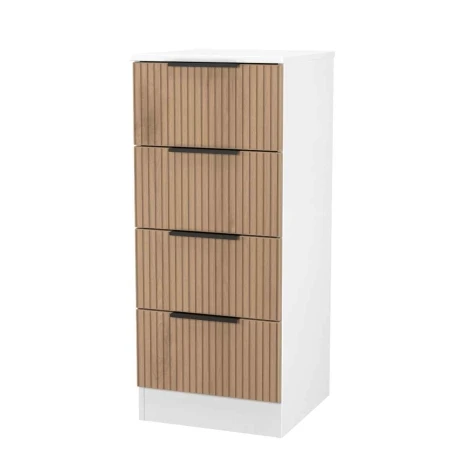 JAV002-SE-WM - Java - 4 Drawer Bedside Cabinet / Bedside Table / Nightstand - Slatted Effect Front and White Matt Base