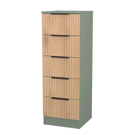 JAV003-SE-RG - Java - 5 Drawer Bedside Cabinet / Bedside Table / Nightstand - Slatted Effect Front and Reed Green Base