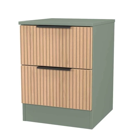JAV005-SE-RG - Java - 2 Drawer Bedside Cabinet / Bedside Table / Nightstand - Slatted Effect Front and Reed Green Base