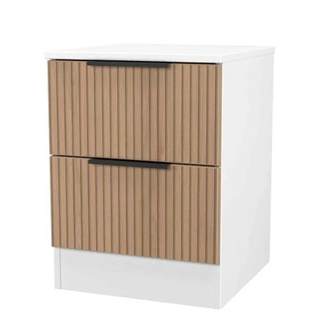JAV005-SE-WM - Java - 2 Drawer Bedside Cabinet / Bedside Table / Nightstand - Slatted Effect Front and White Matt Base
