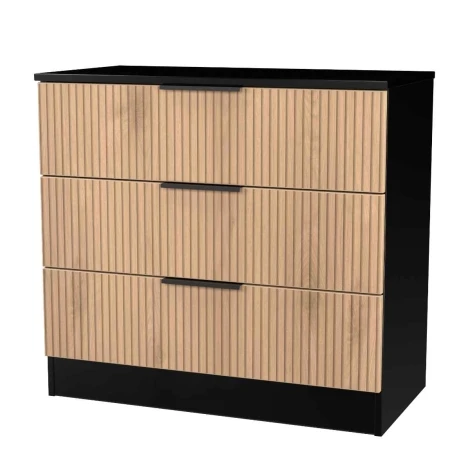 JAV010-SE-BM - Java - Chest of 3 Drawers - Slatted Effect Front and Black Matt Base