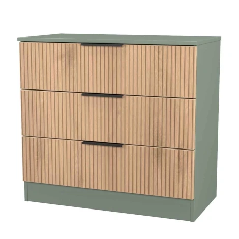 JAV010-SE-RG - Java - Chest of 3 Drawers - Slatted Effect Front and Reed Green Base