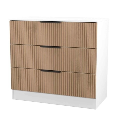 JAV010-SE-WM - Java - Chest of 3 Drawers - Slatted Effect Front and White Matt Base