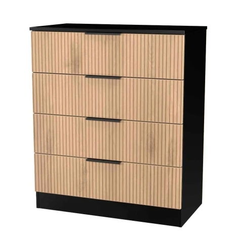 JAV011-SE-BM - Java - Chest of 4 Drawers - Slatted Effect Front and Black Matt Base
