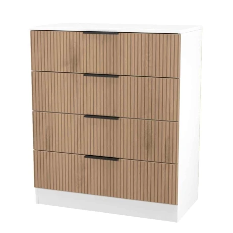 JAV011-SE-WM - Java - Chest of 4 Drawers - Slatted Effect Front and White Matt Base