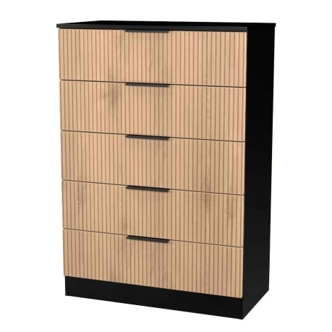 JAV012-SE-BM - Java - Chest of 5 Drawers - Slatted Effect Front and Black Matt Base