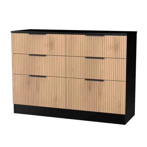 JAV015-SE-BM - Java - Midi Chest of 6 Drawers - Slatted Effect Front and Black Matt Base