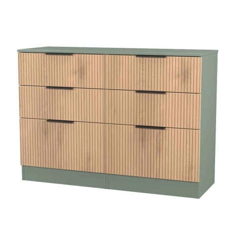 JAV015-SE-RG - Java - Midi Chest of 6 Drawers - Slatted Effect Front and Reed Green Base