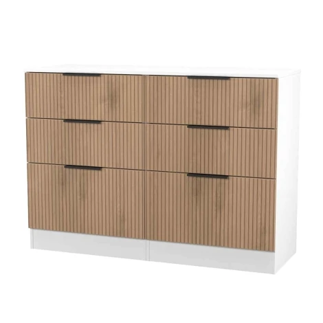 JAV015-SE-WM - Java - Midi Chest of 6 Drawers - Slatted Effect Front and White Matt Base