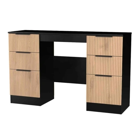 JAV030-SE-BM - Java - Kneehole Double Pedestal Dressing Table / Vanity Table / Desk - Slatted Effect Front and Black Matt Base