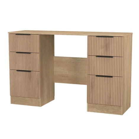 JAV030-SE-NB - Java - Kneehole Double Pedestal Dressing Table / Vanity Table / Desk - Slatted Effect Front and Nebraska Base