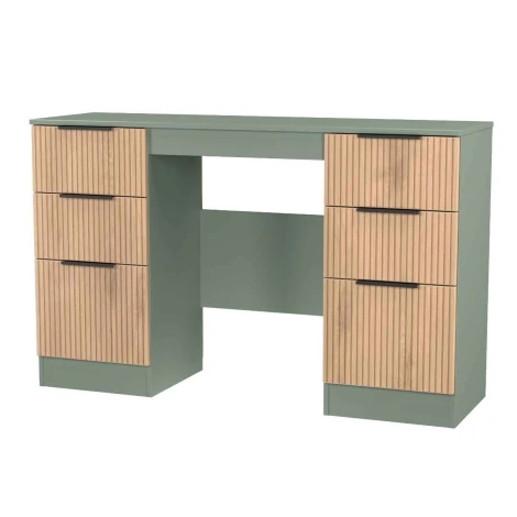 JAV030-SE-RG - Java - Kneehole Double Pedestal Dressing Table / Vanity Table / Desk - Slatted Effect Front and Reed Green Base