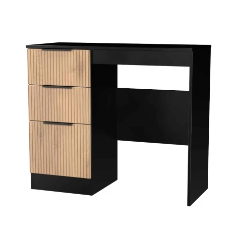 JAV031-SE-BM - Java - Single Pedestal Dressing Table / Vanity Table / Desk - Slatted Effect Front and Black Matt Base