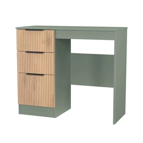 JAV031-SE-RG - Java - Single Pedestal Dressing Table / Vanity Table / Desk - Slatted Effect Front and Reed Green Base