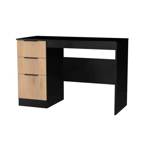 JAV032-SE-BM - Java - Single Pedestal Desk / Vanity Table - Slatted Effect Front and Black Matt Base