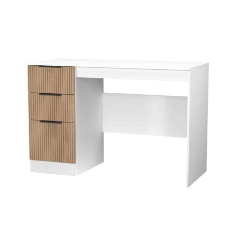 JAV032-SE-WM - Java - Single Pedestal Desk / Vanity Table - Slatted Effect Front and White Matt Base
