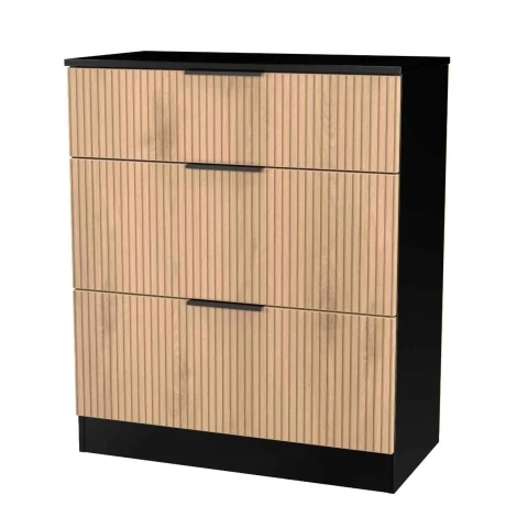 JAV049-SE-BM - Java - 3 Drawer Deep Chest - Slatted Effect Front and Black Matt Base
