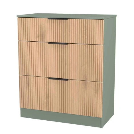 JAV049-SE-RG - Java - 3 Drawer Deep Chest - Slatted Effect Front and Reed Green Base