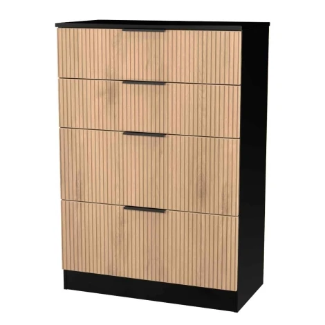 JAV050-SE-BM - Java - Chest of 4 Deep Drawers - Slatted Effect Front and Black Matt Base