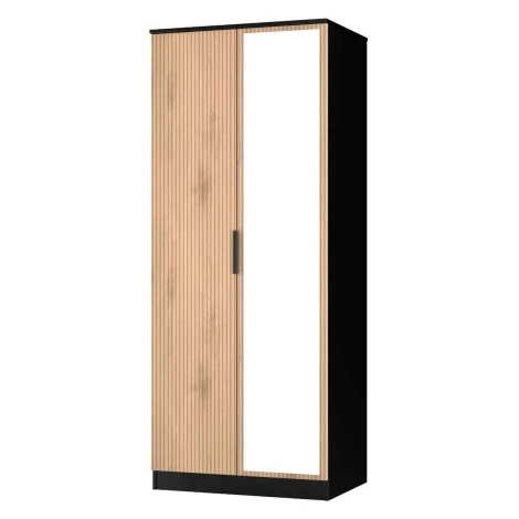 JAV057-SE-BM - Java - 2 Door Double Mirror Wardrobe - Slatted Effect Front and Black Matt Base
