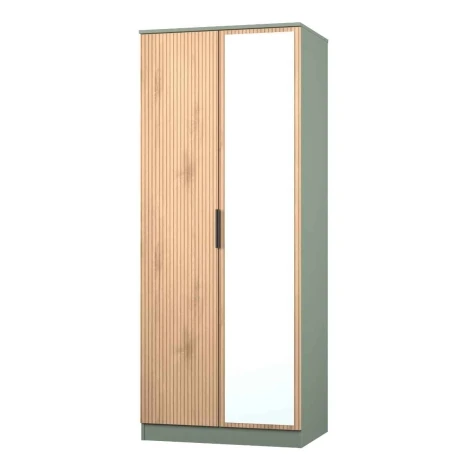 JAV057-SE-RG - Java - 2 Door Double Mirror Wardrobe - Slatted Effect Front and Reed Green Base