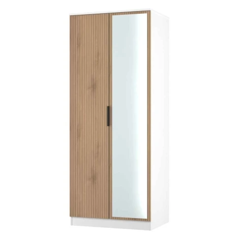 JAV057-SE-WM - Java - 2 Door Double Mirror Wardrobe - Slatted Effect Front and White Matt Base