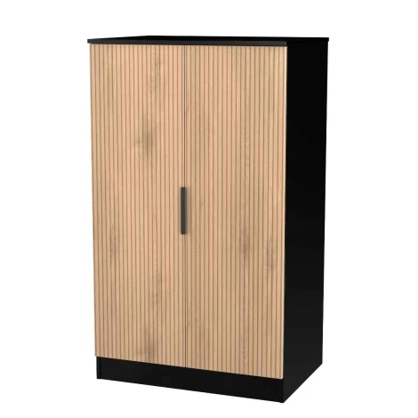 JAV058-SE-BM - Java - 2 Door Double Plain Midi Wardrobe - Slatted Effect Front and Black Matt Base