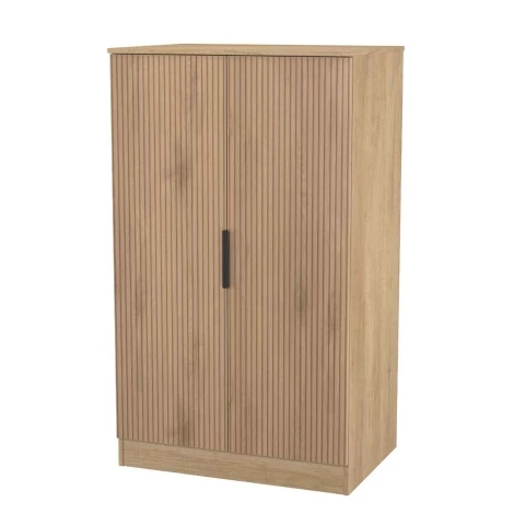 JAV058-SE-NB - Java - 2 Door Double Plain Midi Wardrobe - Slatted Effect Front and Nebraska Base