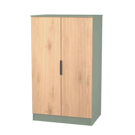 JAV058-SE-RG - Java - 2 Door Double Plain Midi Wardrobe - Slatted Effect Front and Reed Green Base